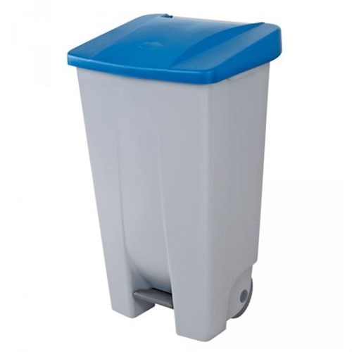 Abfalltonne-Kunststoff, grau/Deckel blau Inh.: 120 L, mit Tretöffnung, fahrbar Produktbild 0 L
