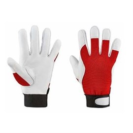 Arbeitshandschuh Leder, Gr. 9 rot/weiß, Nappaleder weiß,Handrücken Polyester rot Produktbild
