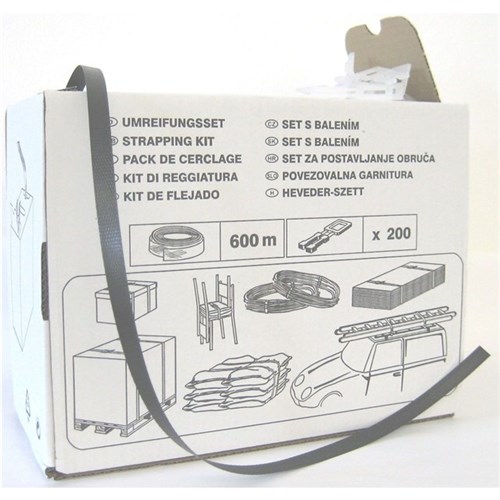 PP-Umreifungsband SET, schwarz 12 x 0,45 mm x 600 m + 200 KU-Schnallen 13 mm Produktbild 0 L