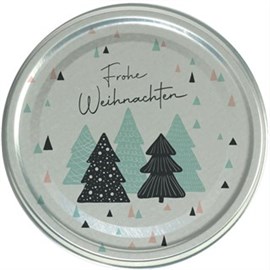 Twist Off Deckel 82 mm silber steril, "Frohe Weihnachten/Tannenbäume" Produktbild