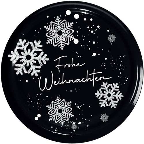 Twist Off Deckel 82 mm schwarz/weiß steril, "Frohe Weihnachten/Schneeflocken" Produktbild 0 L